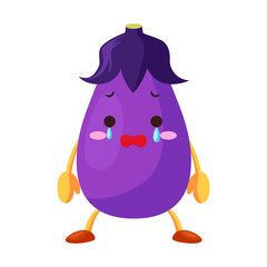 涙を流すかわいいナスビのキャラクターのイラスト