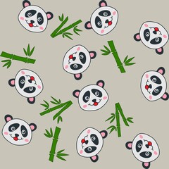 Wrapping paper with cute panda and bamboo with light background