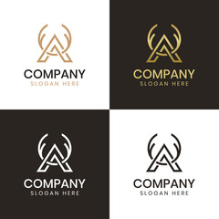 linear abstract letter A monogram logo. deer antlers with arrow initial A letter logo simple for identity