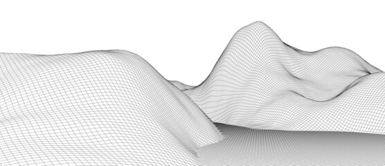 Vector landscape of lines. Wireframe concept of mountains. Technology background. Big Data.