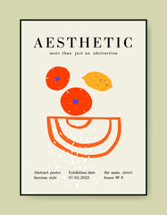 Abstract minimalist art, boho style decor. Plate with fruit. Vector, poster, postcard. Collection for decor.