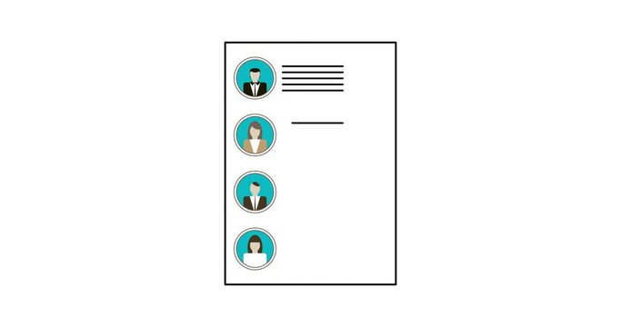 Clip of voting ballot close-up. Seamless loop animation of voting concept. Choice between candidates. Form with tick and crosses. Candidate avatars and continuous one line drawing. Motion animation.