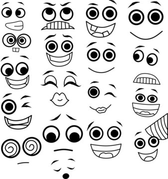Vector image of eye emoticon with various expressions.
