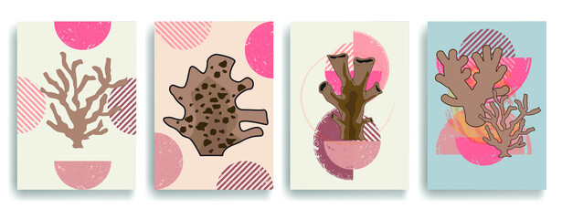 Modern poster with minimalist design elements . Grunge textured circles in Boho style  . Wall art , home deco . Vector abstract shape