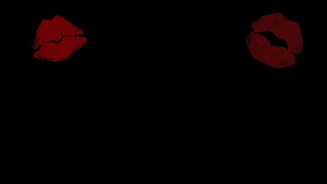 Kisses with red lipstick appear and disappear on a transparent background.