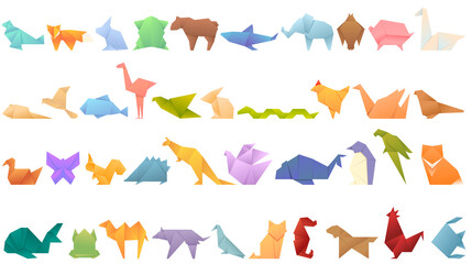 Origami animals icons set cartoon vector. Paper fish. Polygon geometric