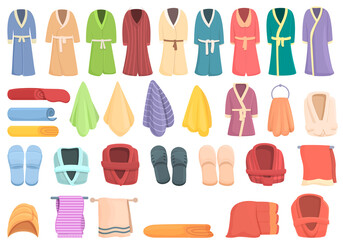 Spa clothing icons set cartoon vector. Bath robe. Belt soft