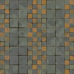 Cartoon cracked floor tiles. Ground wall tiles background, ancient old mosaic