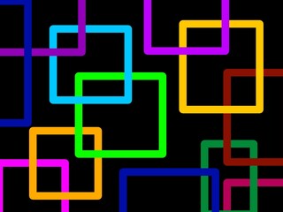 Black background with 90s themed colored squares.