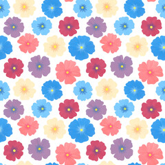 Watercolor wildflowers in a naive style. The primroses are bright and delicate. Floral seamless pattern on white background.
