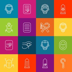 Modern thin line icons set of egyptian elements. Premium quality outline symbol collection. Simple mono linear pictogram pack. Stroke vector logo concept for web graphics
