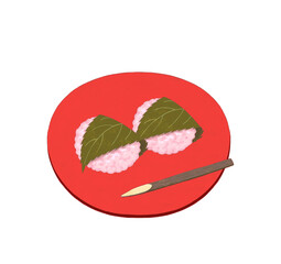 赤い皿の上の桜餅