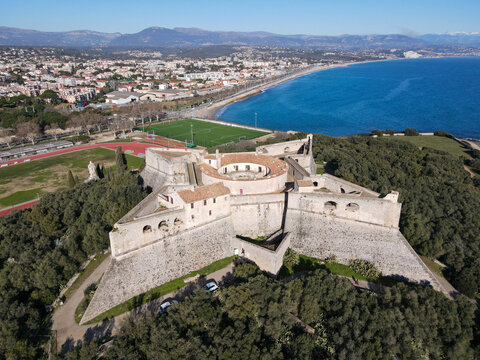 Drone view at fort Carre of Antibes in France