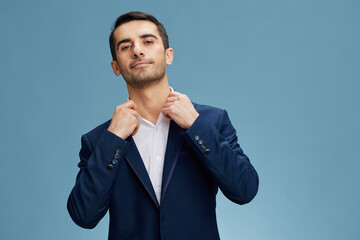 portrait businessman straightens the collar business process Quiet confidence on isolated background