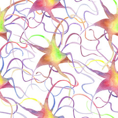 Neuron connections watercolor seamless pattern. Template for decorating designs and illustrations.	