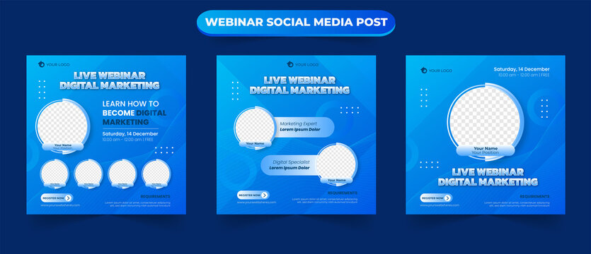 Set Of Business Digital Marketing Webinar Poster Social Media Post For Online Training Course Seminar Video Conference Template