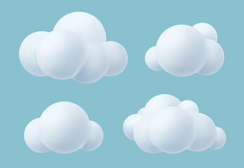 Cloud plastic. Realistic soft trendy silver clouds outdoor 3d render atmosphere rounded items decent vector templates collection