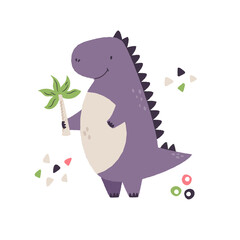 Colorful illustration of a funny purple dino