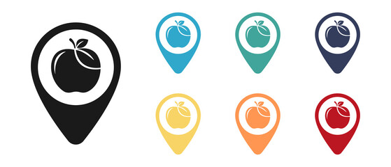 Apple, fruit concept vector icon set. Label on the map. Illustration