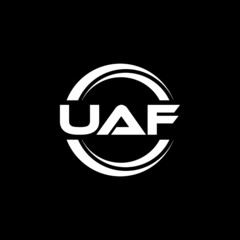 UAF letter logo design with black background in illustrator, vector logo modern alphabet font overlap style. calligraphy designs for logo, Poster, Invitation, etc.