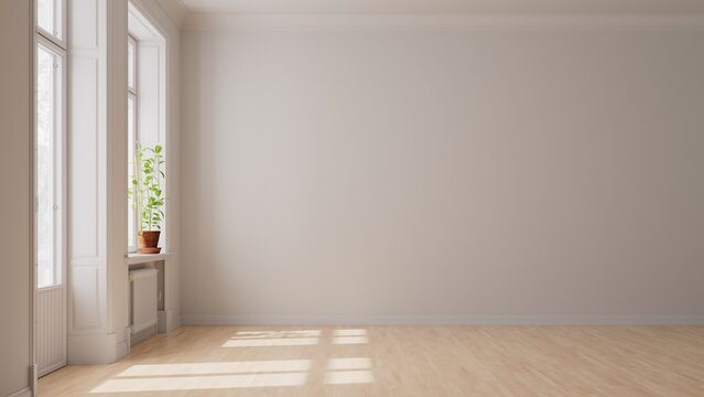 Wand im Zimmer einer leeren Wohnung mit Balkon