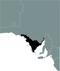 Black flat blank highlighted location map of the REGIONAL SOUTH AUSTRALIA REGION inside gray administrative map of regions of the Australian state of South Australia