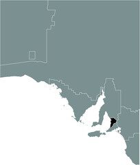 Black flat blank highlighted location map of the METROPOLITAN ADELAIDE REGION inside gray administrative map of regions of the Australian state of South Australia