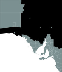 Black flat blank highlighted location map of the OUTBACK COMMUNITIES AUTHORITY AREA inside gray administrative map of areas of the Australian state of South Australia