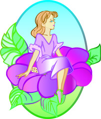 Fairy tale character. A very little girl on a flower. Vector illustration.