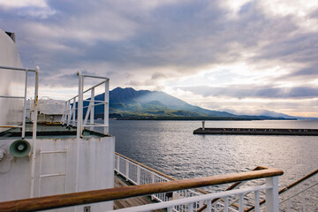 Fototapeta na wymiar Sakurajima, beautiful active volcano in Kagoshima Japan, from the ship.