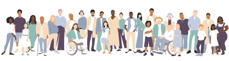 Obraz premium People stand side by side together. Flat vector illustration.