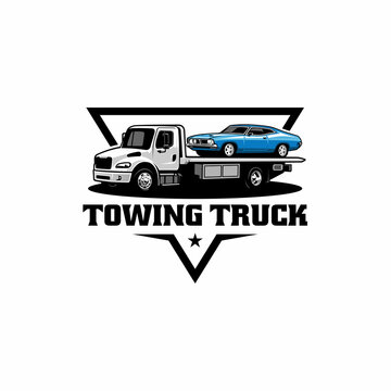 tow truck take a classic car logo vector