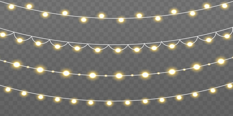 Golden Xmas glowing garland, Christmas Light bulbs © Vitalii