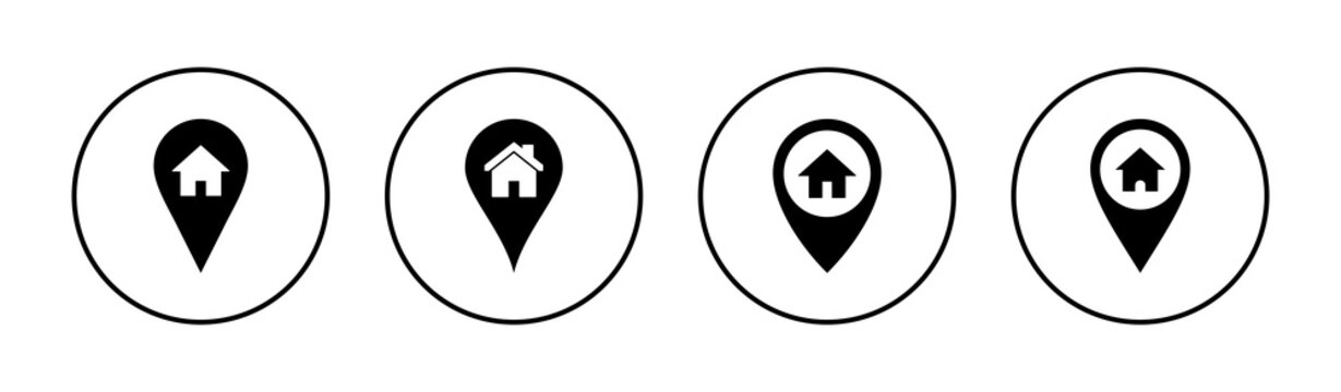 Address Icons Set. Home Location Sign And Symbol. Pinpoint