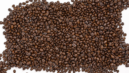 close up coffee beans isolated white background