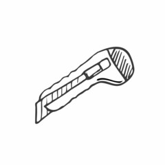 Stationery knife in doodle style. Isolated vector.