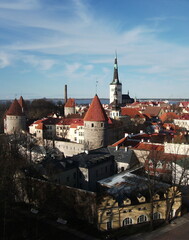 Fototapeta na wymiar View of the old town in Tallinn, Estonia. Sky, castle, towers, historical buildings in a European city.