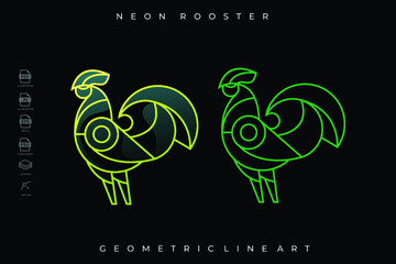 Pack of Lineart Neon Rooster Tattoo Logo Illustration