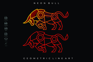 Pack of Lineart Neon Bull Tattoo Illustration