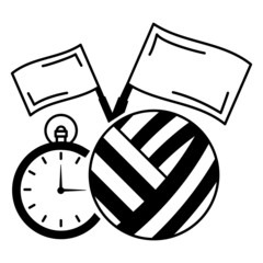 Soccer Concept, Ball with Flag and Stopwatch Vector Icon Design, Sporting equipment Symbol, Physical Fitness and Wellness Sign, Leisure Activity stock illustration
