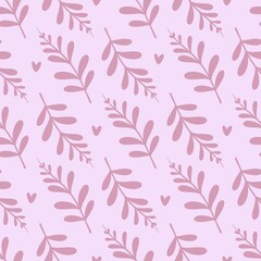 simple cute floral pattern - beautiful pink leaves of a plant on a violet background