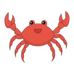 Crab character smiling. Vector illustration cartoon style.