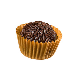 Vegan Brazilian Sweet called Brigadeiro. Chocolate balls. Isolated on white background.