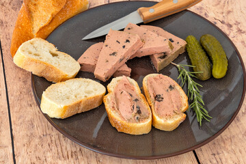 liver mousse with mushrooms on bread slices