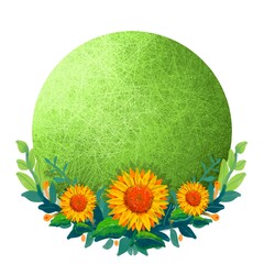 Green grass and sunflower leaves on cycle for natural design.