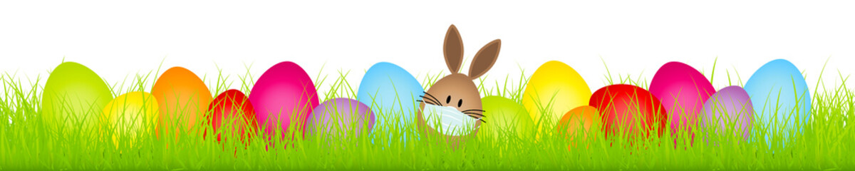 Osterwiese Braunes Hasenei Maske & Ostereier Bunt