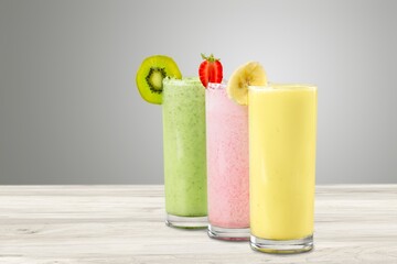 Various Protein sport shake. Fitness food and drink.