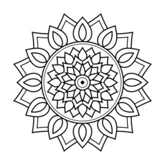 Circular pattern simple mandala for Henna, Mehndi, tattoo, card, print, cover, banner, poster, brochure, decoration in ethnic oriental style for coloring book page.