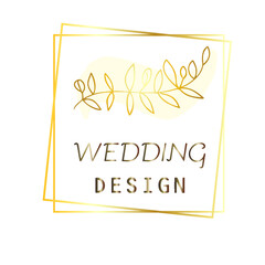 Golden line abstract hand drawn eucalyptus leaves, squared logo, line drawing flower logo, eco logo, wedding design, sketch