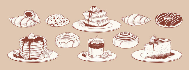 Vector illustration set of desserts and bakery